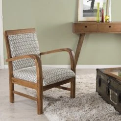 MACABANE Fauteuil En Teck Et Coton Imprimé Hexagones Scandi - Imprimé