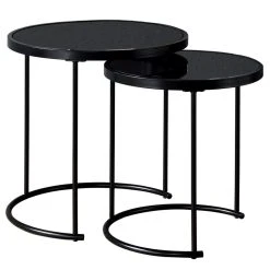 IDIMEX Lot De 2 Tables D'appoint Gigognes LEYRE, Plateau Rond En Verre Noir E... -Vente-unique shop 13922 2