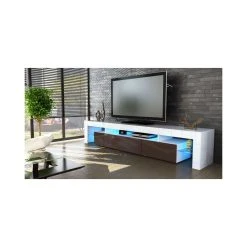 MPC Meuble Tv Blanc Et Chocolat 189 Cm Sans Led