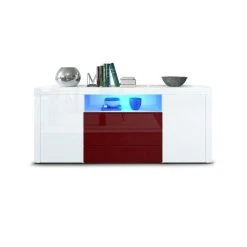 MPC Buffet Moderne Corps Et Façades En Blanc Haute Brillance Et Bordeau... -Vente-unique shop 18956 tm thickbox default