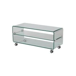 Tousmesmeubles Meuble TV Verre Sur Roulettes - CLEAN