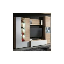 Dansmamaison Composition TV Blanc Brillant/Chêne Clair - LILIANE - L 260 X L 42 X ... -Vente-unique shop 59374 thickbox default
