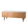 MACABANE Meuble TV 4 Portes Style Scandinave - Miel / Blanc