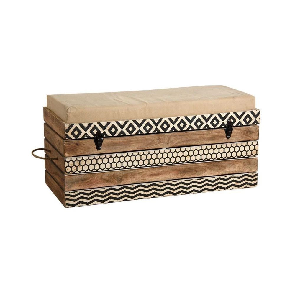 Aubry Gaspard Coffre Banc Zigzag En Manguier Et Coton. 3 Aubry Gaspard Coffre Banc Zigzag En Manguier Et Coton.