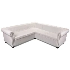 VIDAXL Canapé D'angle Chesterfield 5 Plc Cuir Artificiel Blanc | Blanc 9 VIDAXL Canapé D'angle Chesterfield 5 Plc Cuir Artificiel Blanc | Blanc -Vente-unique shop 8718475525028 g en hd 1