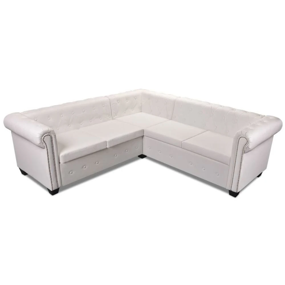 VIDAXL Canapé D'angle Chesterfield 5 Plc Cuir Artificiel Blanc | Blanc 5 VIDAXL Canapé D'angle Chesterfield 5 Plc Cuir Artificiel Blanc | Blanc – Image 3