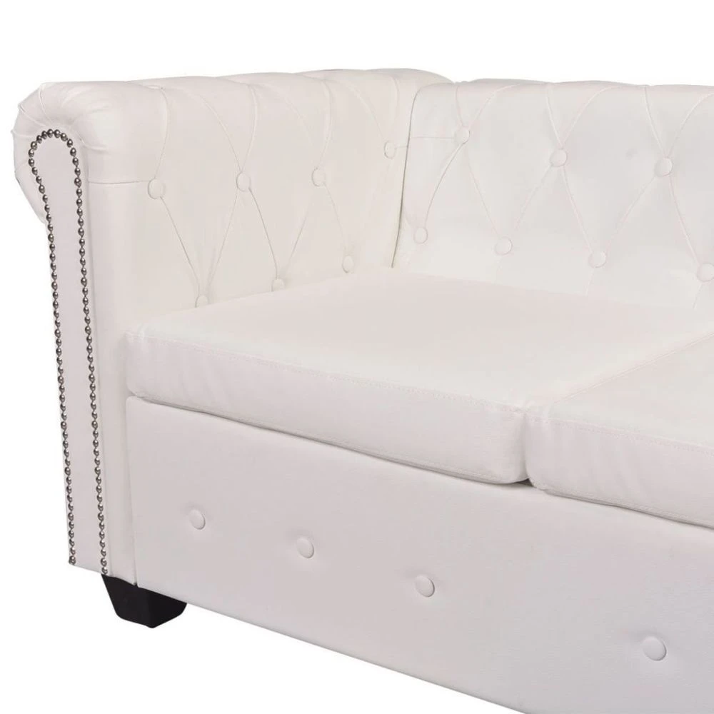 VIDAXL Canapé D'angle Chesterfield 5 Plc Cuir Artificiel Blanc | Blanc 7 VIDAXL Canapé D'angle Chesterfield 5 Plc Cuir Artificiel Blanc | Blanc – Image 5