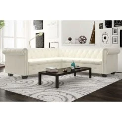 VIDAXL Canapé D'angle Chesterfield 5 Plc Cuir Artificiel Blanc | Blanc