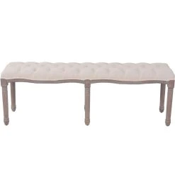 HELLOSHOP26 Banquette Pouf Tabouret Meuble Banc Lin Bois Massif 150 Cm Blanc Crèm... -Vente-unique shop 8718475574521 g en hd 2