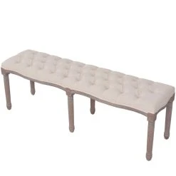 HELLOSHOP26 Banquette Pouf Tabouret Meuble Banc Lin Bois Massif 150 Cm Blanc Crèm... -Vente-unique shop 8718475574521 g en hd 3