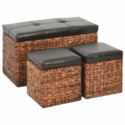 HELLOSHOP26 Banquette Pouf Tabouret Meuble Banc Avec 2 Poufs Jacinthe D'eau Marron...