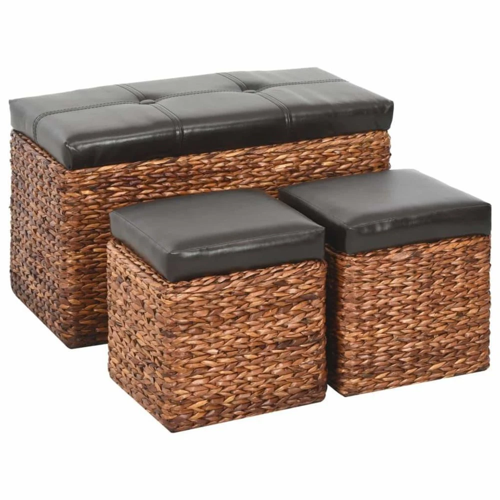HELLOSHOP26 Banquette Pouf Tabouret Meuble Banc Avec 2 Poufs Jacinthe D'eau Marron... 3 HELLOSHOP26 Banquette Pouf Tabouret Meuble Banc Avec 2 Poufs Jacinthe D'eau Marron...