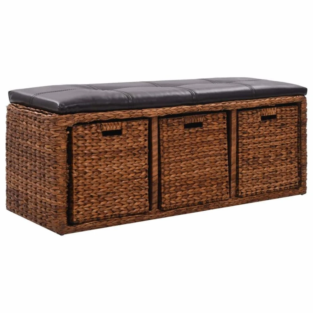 HELLOSHOP26 Banquette Pouf Tabouret Meuble Banc Avec 3 Paniers Jacinthe D'eau 105 ... 3 HELLOSHOP26 Banquette Pouf Tabouret Meuble Banc Avec 3 Paniers Jacinthe D'eau 105 ...