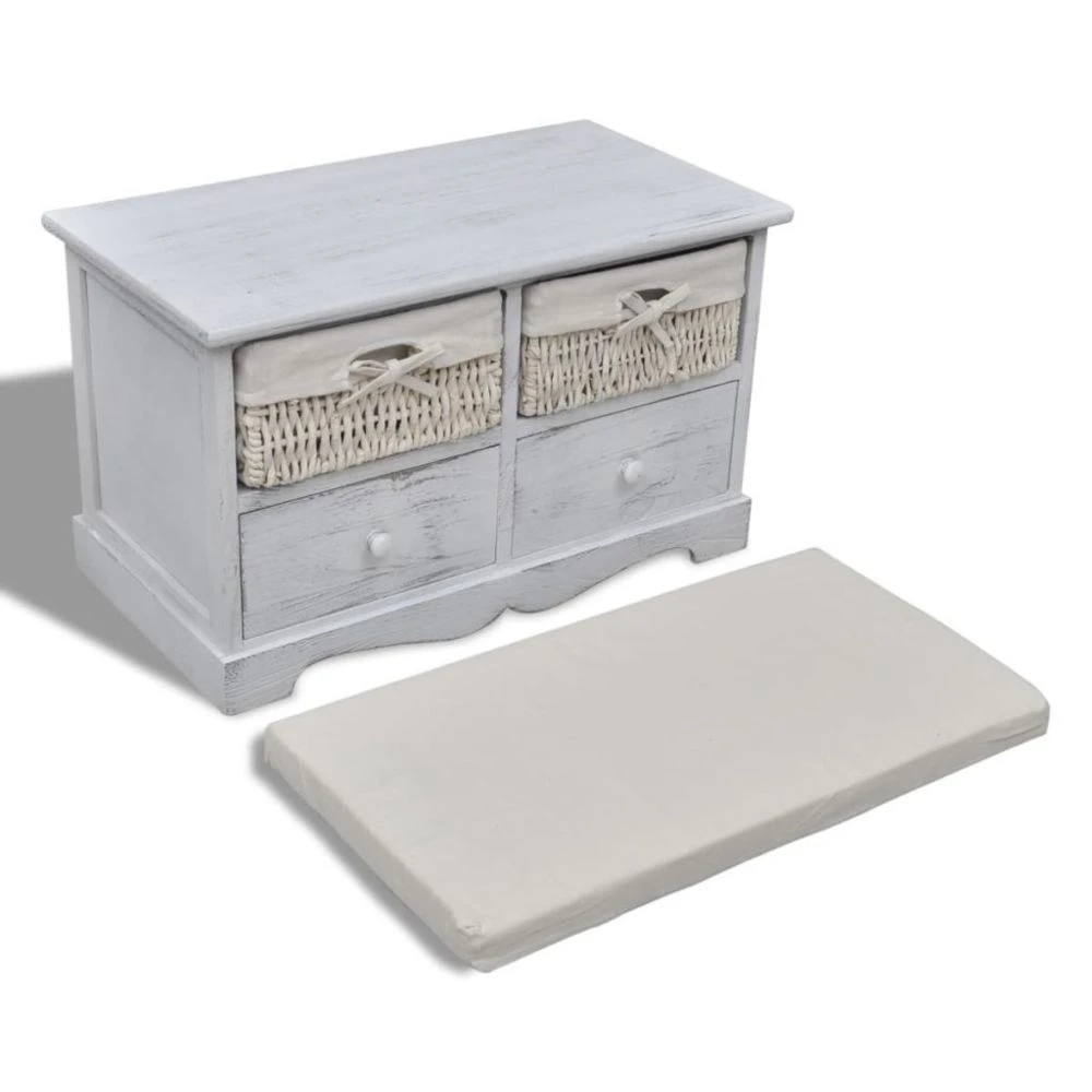 HELLOSHOP26 Banquette Pouf Tabouret Meuble Banc De Rangement Blanc En Bois Avec 2 ... 7 HELLOSHOP26 Banquette Pouf Tabouret Meuble Banc De Rangement Blanc En Bois Avec 2 ... – Image 5