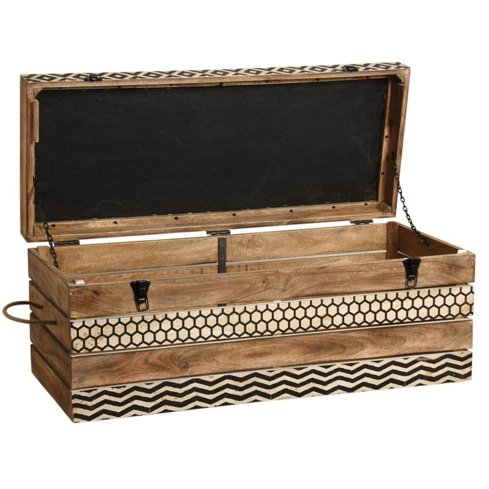 Aubry Gaspard Coffre Banc Zigzag En Manguier Et Coton. 4 Aubry Gaspard Coffre Banc Zigzag En Manguier Et Coton. – Image 2