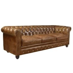 Rendez Vous Déco Canapé 3 Places Chesterfield En Cuir -Vente-unique shop acheter canape confortable marron