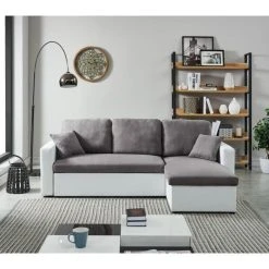 SANS MARQUE ASPEN Canape Dangle Reversible Convertible 3 Places + Coffre De Rangem... -Vente-unique shop aspen canape dangle reversible convertible 3 places coffre de rangement tissu gris et simili blanc l 223 x p 150 cm 4722886 23214161 1140x1140