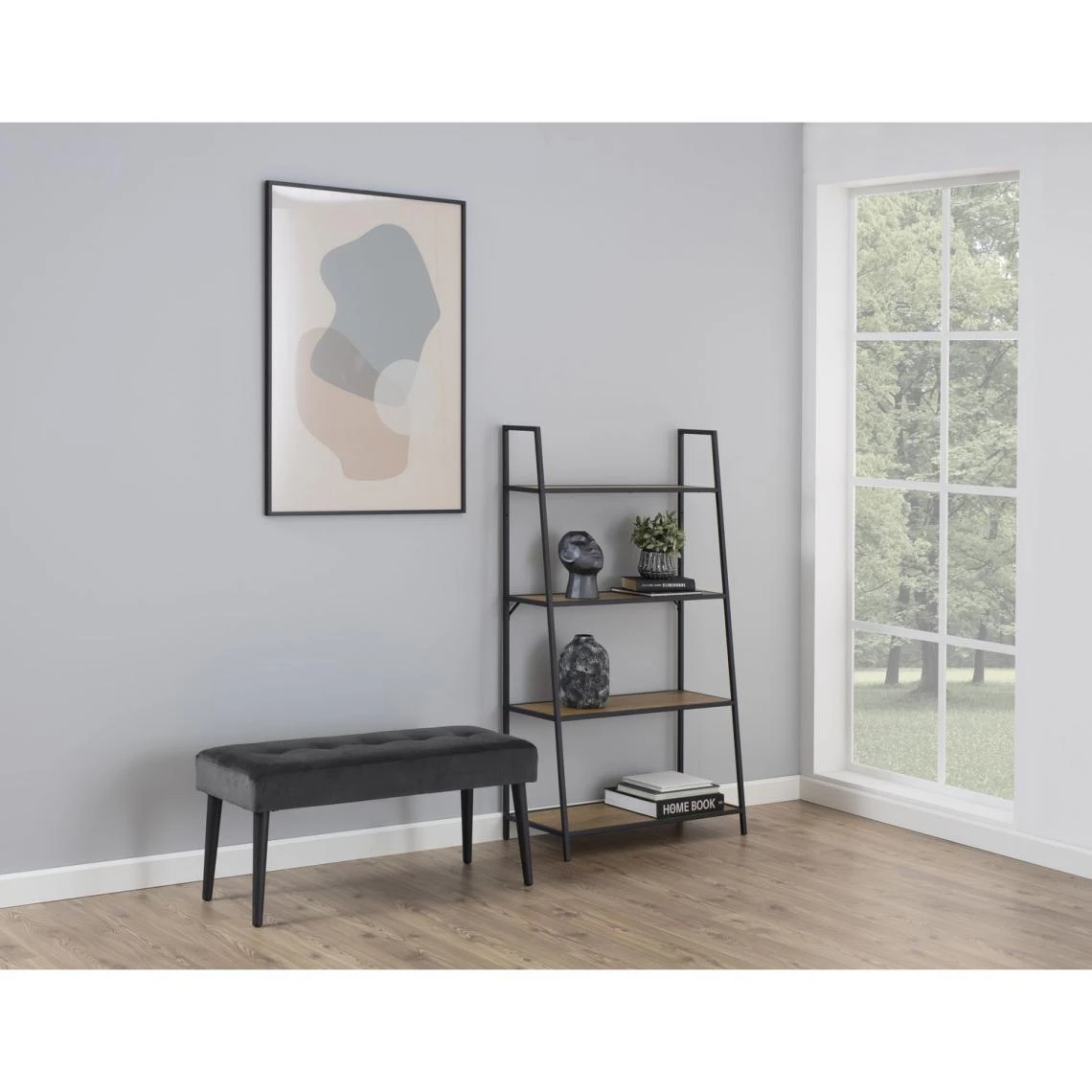 TOILINUX Banc 2 Places Bella En Métal Et Tissus Effet Velours - Gris Et Noir 4 TOILINUX Banc 2 Places Bella En Métal Et Tissus Effet Velours - Gris Et Noir – Image 2