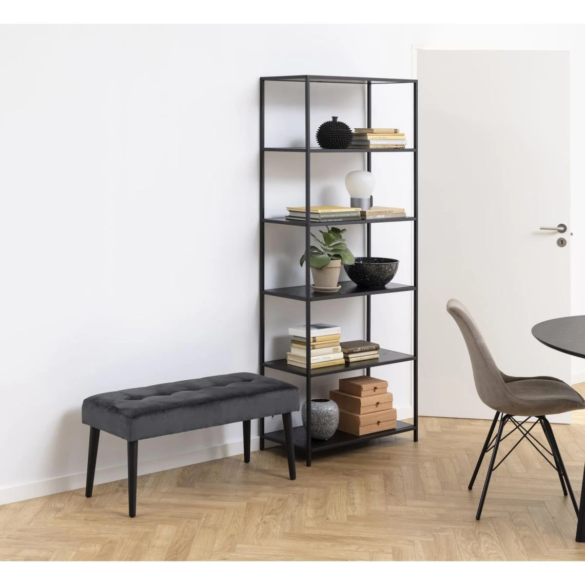 TOILINUX Banc 2 Places Bella En Métal Et Tissus Effet Velours - Gris Et Noir 7 TOILINUX Banc 2 Places Bella En Métal Et Tissus Effet Velours - Gris Et Noir – Image 5