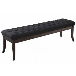 Decoshop26 Banc Avec Assise En Tissu Noir Rembourrée Capitonné 150 Cm Style Che...