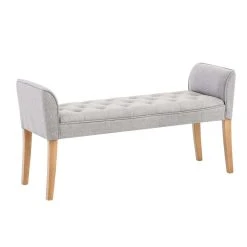 Decoshop26 Banc Banquette Capitonné En Tissu Gris Clair Avec Pieds En Bois Large...
