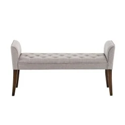 Decoshop26 Banc Banquette Capitonné En Tissu Gris Clair Avec Pieds En Bois Marro... -Vente-unique shop banc banquette capitonne en tissu gris clair avec pieds en bois marron fonce largeur 133cm ban10092 10278714 26529786 1140x1140