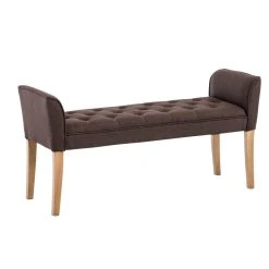 Decoshop26 Banc Banquette Capitonné En Tissu Marron Avec Pieds En Bois Largeur 1...