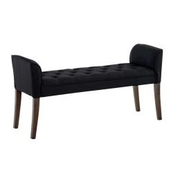 Decoshop26 Banc Banquette Capitonné En Tissu Noir Avec Pieds En Bois Marron Fonc...