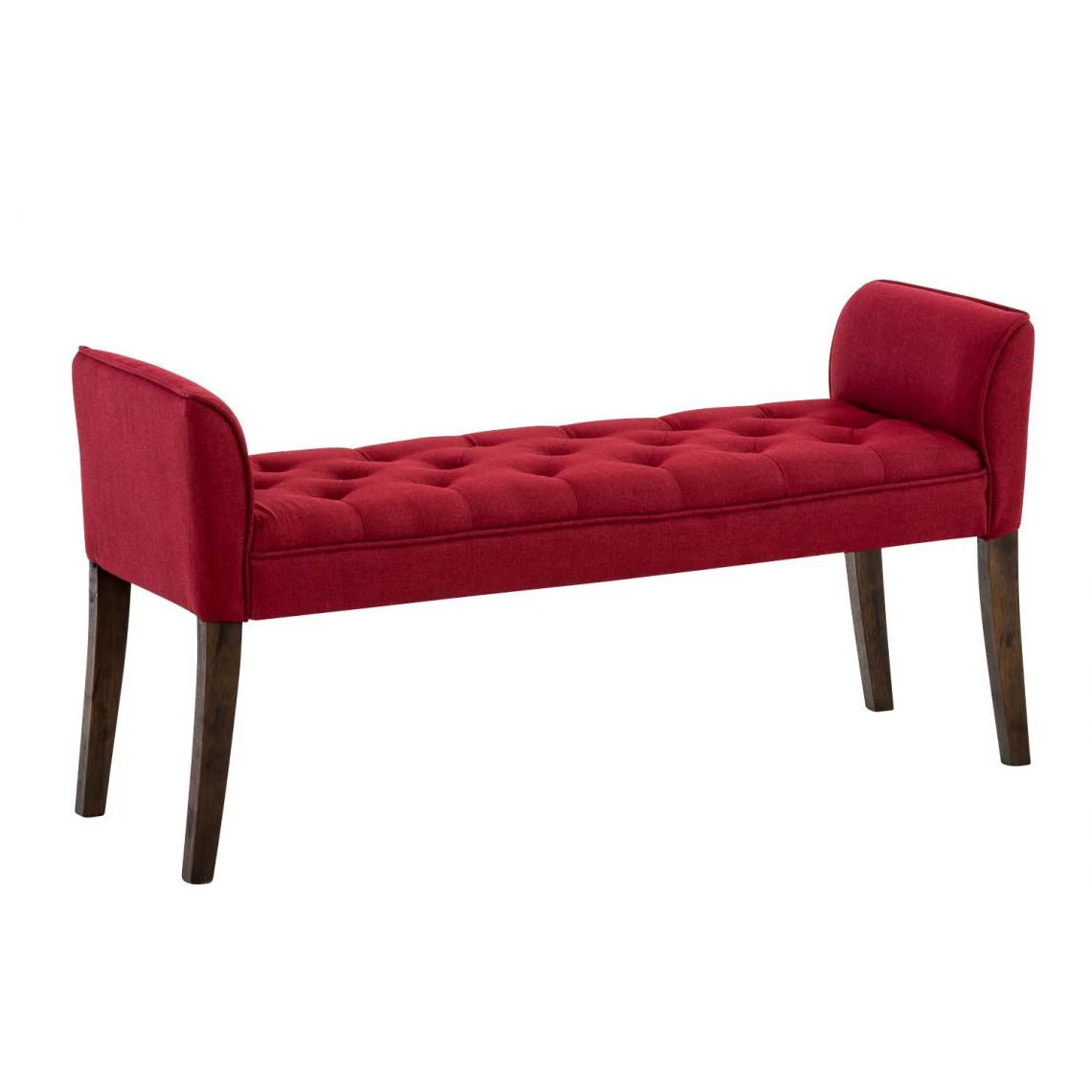 Decoshop26 Banc Banquette Capitonné En Tissu Rouge Avec Pieds En Bois Marron Fon... 3 Decoshop26 Banc Banquette Capitonné En Tissu Rouge Avec Pieds En Bois Marron Fon...