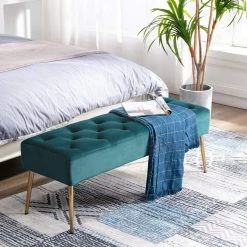 Decoshop26 Banc Banquette Rembourré Capitonné En Tissu Velours Bleu Pétrole Pi... -Vente-unique shop banc banquette rembourre capitonne en tissu velours bleu petrole pieds metal dore ban09009 10278698 26529744 1140x1140