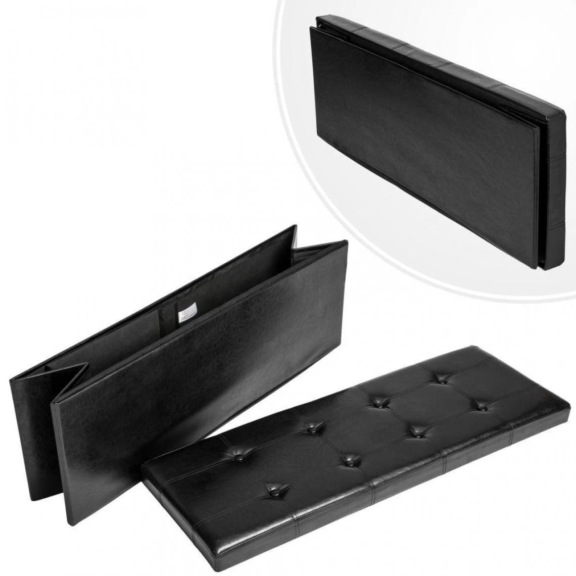 HELLOSHOP26 Banc Coffre De Rangement Pliable Aspect Cuir Noir 2208145 5 HELLOSHOP26 Banc Coffre De Rangement Pliable Aspect Cuir Noir 2208145 – Image 3