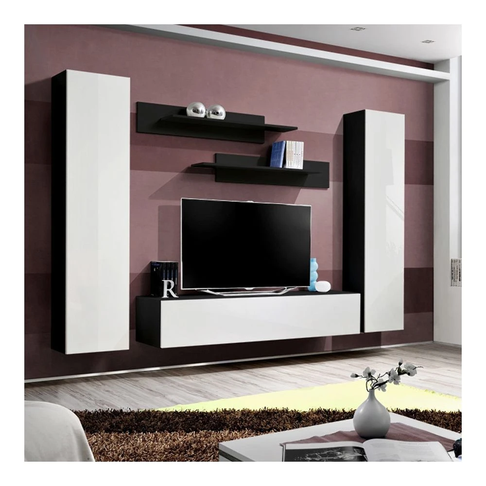 NOUVOMEUBLE Meuble TV Suspendu Blanc Et Noir NAPOLI 3 NOUVOMEUBLE Meuble TV Suspendu Blanc Et Noir NAPOLI