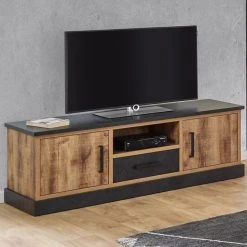 NOUVOMEUBLE Banc TV 140 Cm Couleur Bois Foncé OSWALD