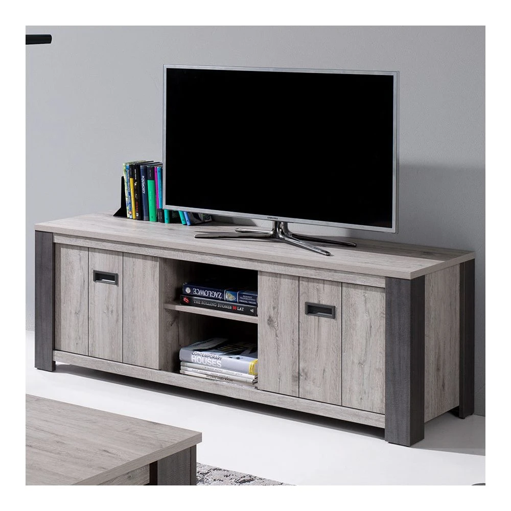 KASALINEA Meuble Télé 150 Cm Contemporain Couleur Bois Gris MELANY 3 KASALINEA Meuble Télé 150 Cm Contemporain Couleur Bois Gris MELANY