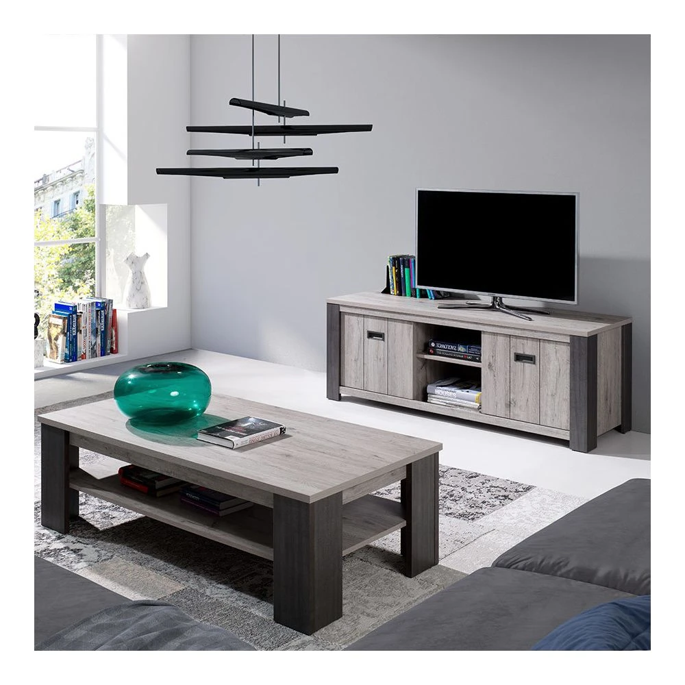 KASALINEA Meuble Télé 150 Cm Contemporain Couleur Bois Gris MELANY 4 KASALINEA Meuble Télé 150 Cm Contemporain Couleur Bois Gris MELANY – Image 2
