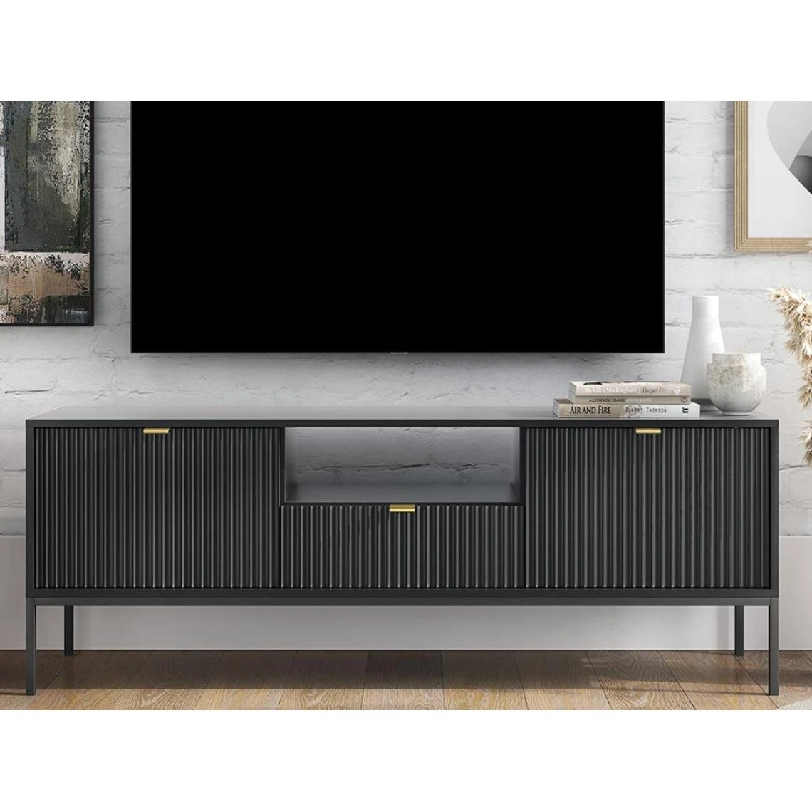 Vente-unique Meuble TV Avec 2 Portes, 1 Tiroir Et 1 Niche - Noir - LIOUBA 4 Vente-unique Meuble TV Avec 2 Portes, 1 Tiroir Et 1 Niche - Noir - LIOUBA – Image 2