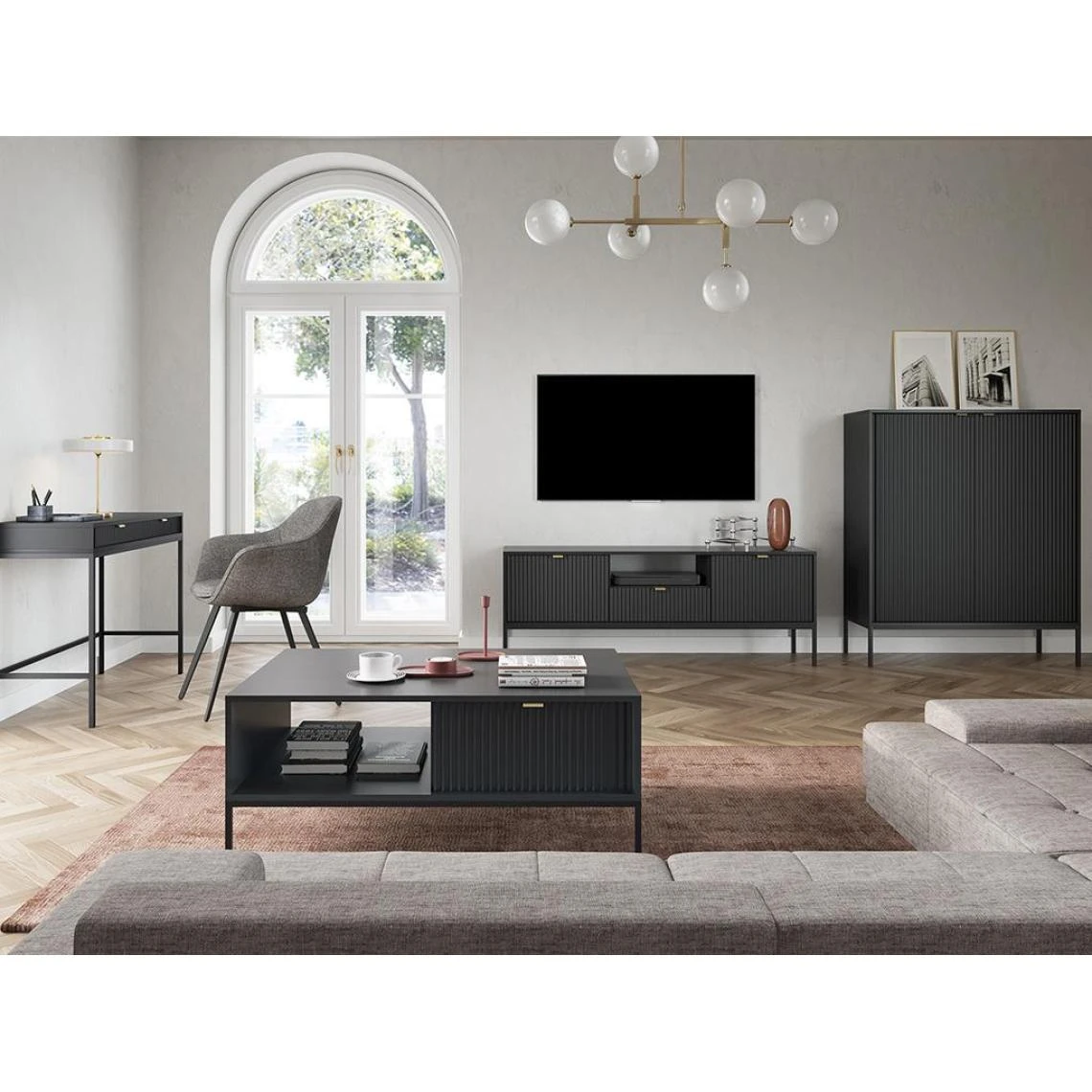 Vente-unique Meuble TV Avec 2 Portes, 1 Tiroir Et 1 Niche - Noir - LIOUBA 6 Vente-unique Meuble TV Avec 2 Portes, 1 Tiroir Et 1 Niche - Noir - LIOUBA – Image 4