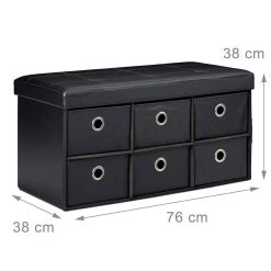 HELLOSHOP26 Banquette Banc Coffre De Rangement Avc Tiroirs 76 Cm Noir 3013003