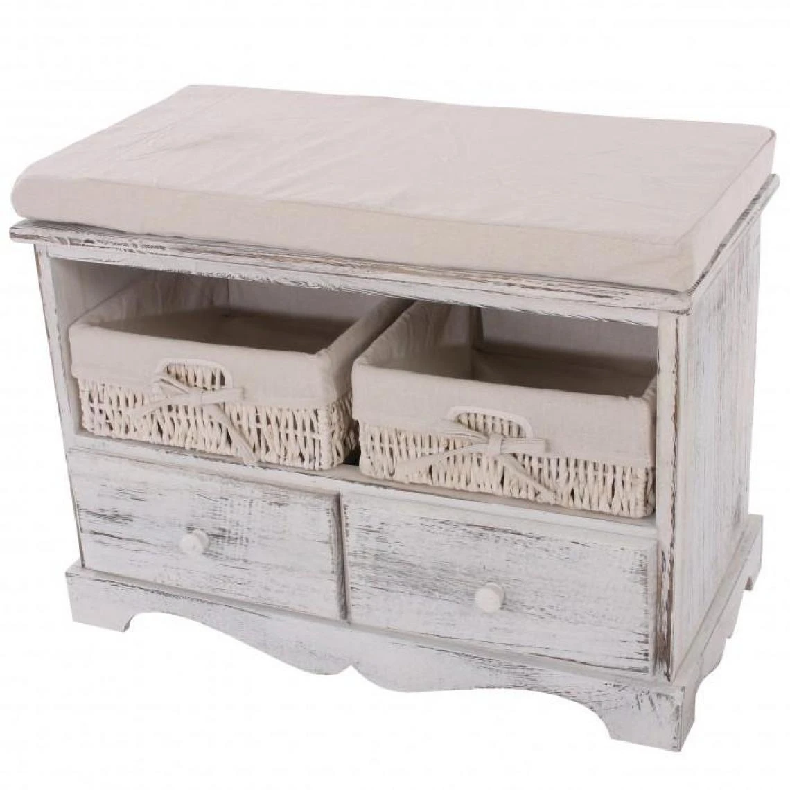 Decoshop26 Banquette Banc En Bois Avec 2 Paniers Et Tiroirs Blanc 42x62x33cm BAN0... 3 Decoshop26 Banquette Banc En Bois Avec 2 Paniers Et Tiroirs Blanc 42x62x33cm BAN0...