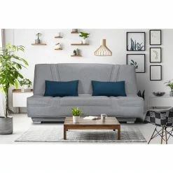 Gruhier Banquette Clic-clac Bultex - 3 Places - Tissu Gris + Coussins Déco Bl... -Vente-unique shop banquette clic clac bultex 3 places tissu gris coussins deco bleu l193 x p95 x h101cm belynda 11026366 28800048 1140x1140