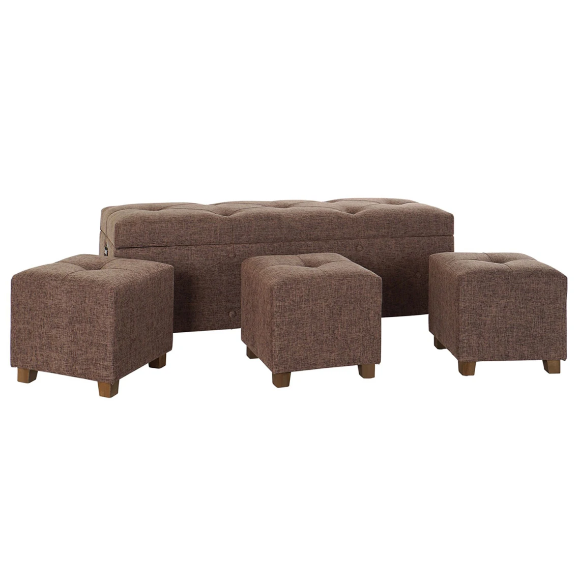 Pegane Banquette Coffre + 3 Poufs En Bois Et Lin Coloris Marron 3 Pegane Banquette Coffre + 3 Poufs En Bois Et Lin Coloris Marron