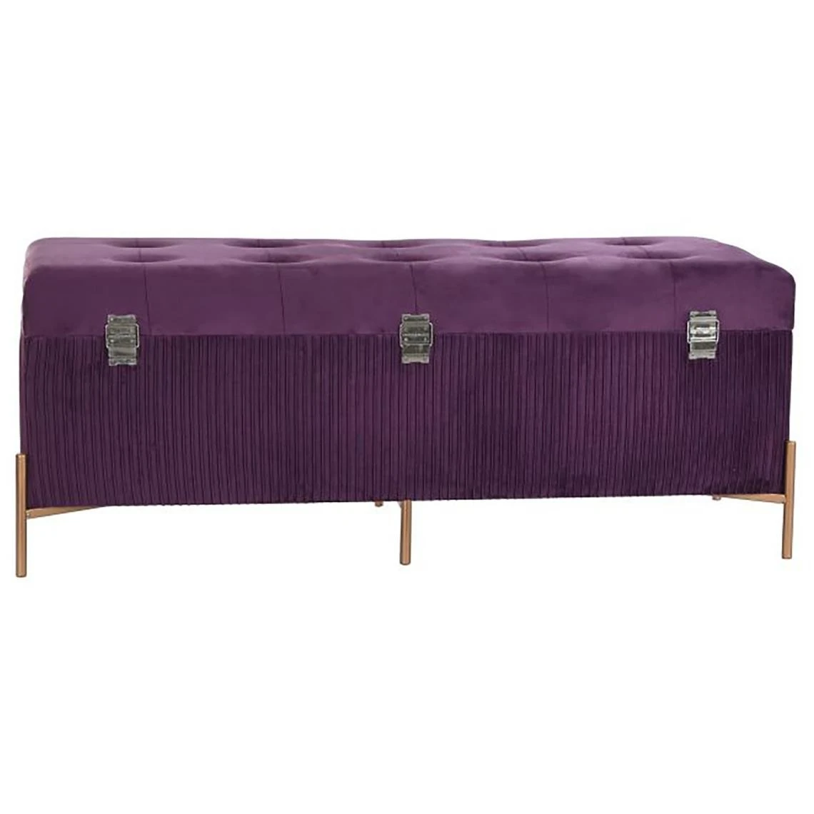 Pegane Banquette Coffre En MDF Et Velours Coloris Pourpre Et Pieds Doré - Lo... 4 Pegane Banquette Coffre En MDF Et Velours Coloris Pourpre Et Pieds Doré - Lo... – Image 2