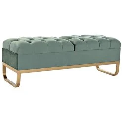 Pegane Banquette Coffre En Métal Coloris Vert Et Pieds Doré- Longueur 120 X...