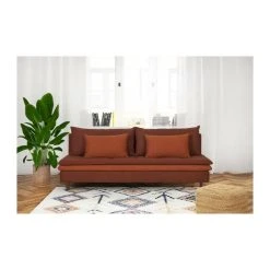 SANS MARQUE Banquette Convertible 3 Places MASSA - Tissu Rouge - L 195 X P 86 X H ... -Vente-unique shop banquette convertible 3 places massa tissu rouge l 195 x 12775346 626118 8 1140x1140