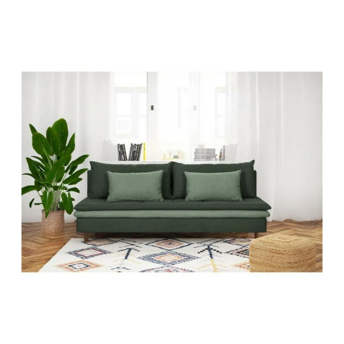 SANS MARQUE Banquette Convertible 3 Places MASSA - Tissu Vert Kaki - L 195 X P 86 ... 4 SANS MARQUE Banquette Convertible 3 Places MASSA - Tissu Vert Kaki - L 195 X P 86 ... – Image 2