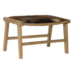 Pegane Banquette En Bois De Teck Naturel Et Cuir Coloris Marron - Longueur 65...