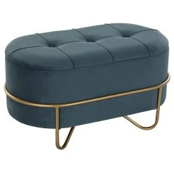 Pegane Banquette En Métal Et Velours Coloris Bleu Et Pieds Doré - Longueur ...