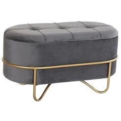 Pegane Banquette En Métal Et Velours Coloris Gris Et Pieds Doré - Longueur ...
