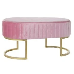 Pegane Banquette En Métal Et Velours Rose - Longueur 90 X Profondeur 50 X Ha...