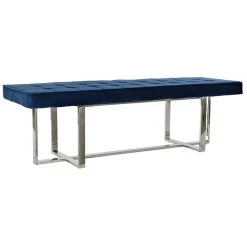 Pegane Banquette En Velours Bleu Et Pieds En Acier - Longueur 150 X Profondeu... -Vente-unique shop banquette en velours bleu et pieds en acier longueur 150 x profondeur 45 x hauteur 45 cm 13600978 37358530 1140x1140